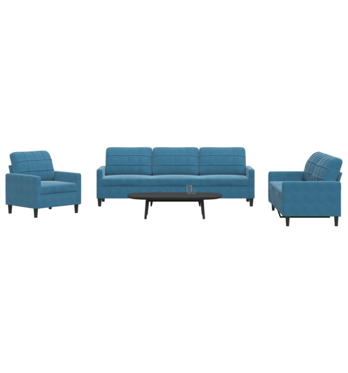 Ensemble de canapés 4 pcs avec coussins Bleu Velours | Mobilier & Déco