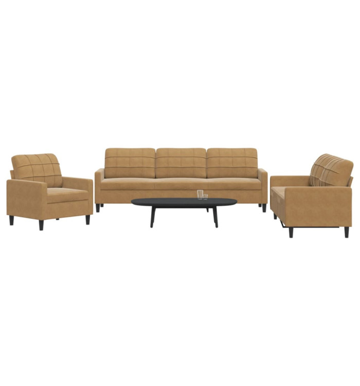 Ensemble de canapés 3 pcs avec coussins Marron Velours | Mobilier & Déco