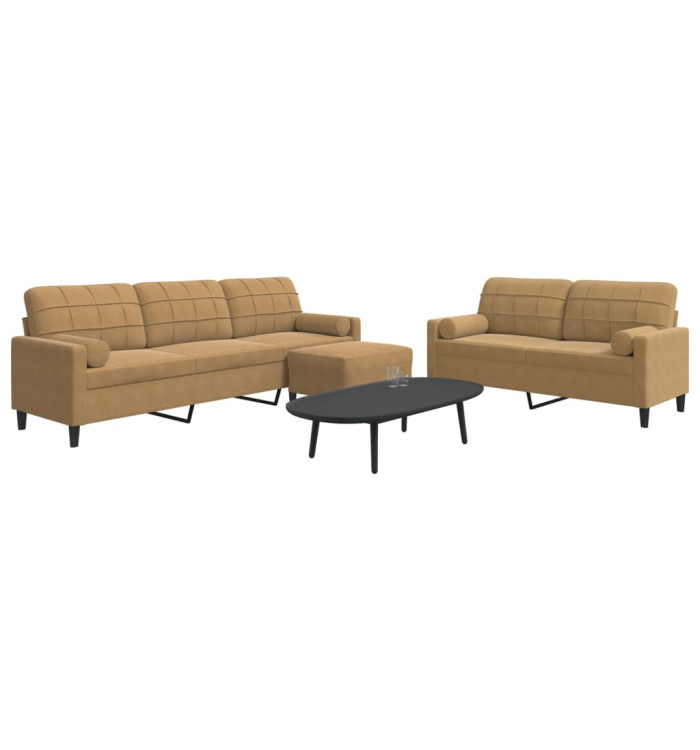 Ensemble de canapés 3 pcs avec coussins et traversins velours | Mobilier & Déco