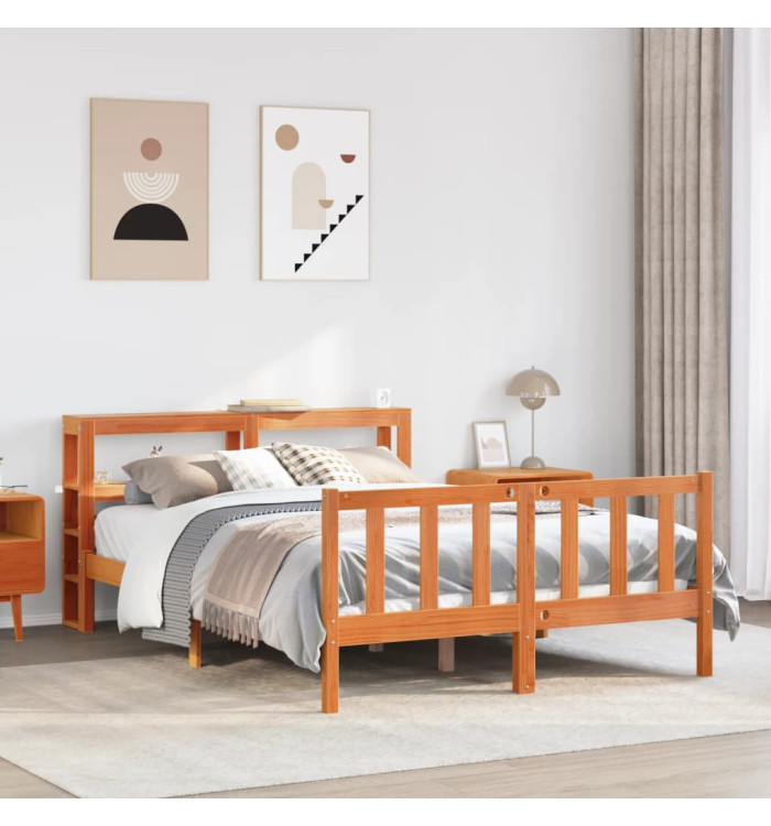 Cadre de lit et tête de lit sans matelas cire marron 150x200 cm | Mobilier & Déco