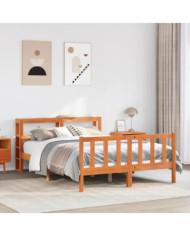 Cadre de lit et tête de lit sans matelas cire marron 150x200 cm | Mobilier & Déco