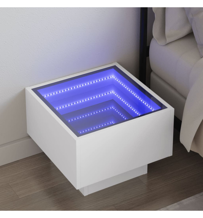 Table de chevet avec LED infini blanc 40x40x30 cm | Mobilier & Déco