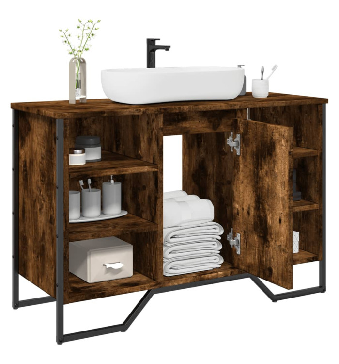 Armoire lavabo de salle de bain chêne fumé 91x35x60 cm | Mobilier & Déco
