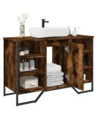 Armoire lavabo de salle de bain chêne fumé 91x35x60 cm | Mobilier & Déco