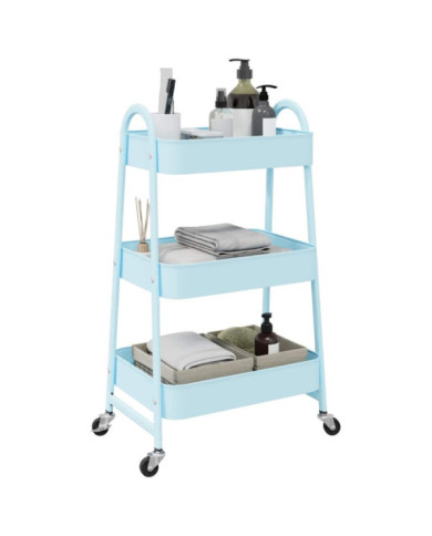  Chariot de rangement à 3 niveaux bleu 42x41,5x77 cm acier | Mobilier & Déco