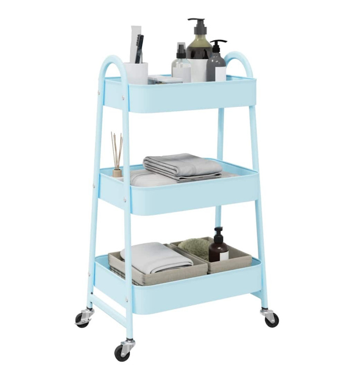  Chariot de rangement à 3 niveaux bleu 42x41,5x77 cm acier | Mobilier & Déco