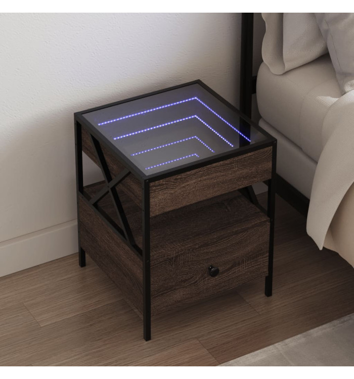 Table de chevet avec LED infini chêne marron 40x40x51 cm | Mobilier & Déco