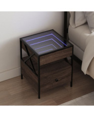 Table de chevet avec LED infini chêne marron 40x40x51 cm | Mobilier & Déco