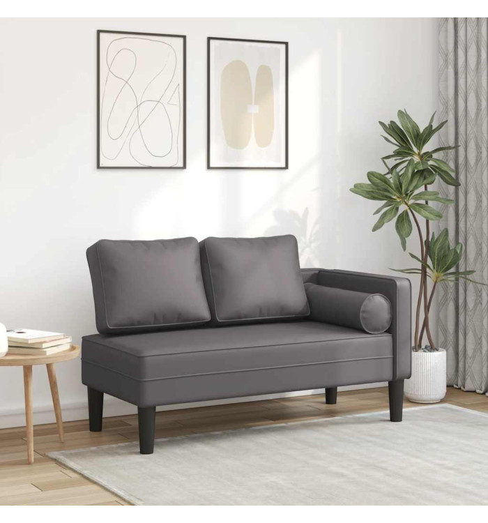 Chaise longue avec coussins gris similicuir | Mobilier & Déco