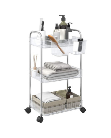 Chariot de rangement à 3 niveaux transparent acrylique | Mobilier & Déco