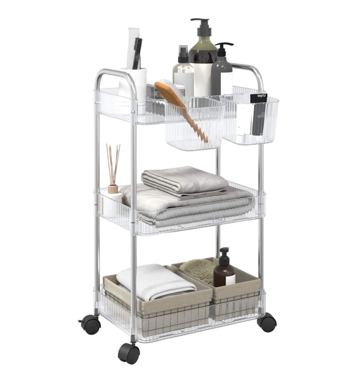 Chariot de rangement à 3 niveaux transparent acrylique | Mobilier & Déco