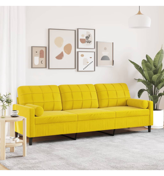 Canapé 3 places avec oreillers décoratifs jaune 210 cm velours | Mobilier & Déco