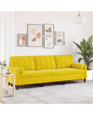 Canapé 3 places avec oreillers décoratifs jaune 210 cm velours | Mobilier & Déco