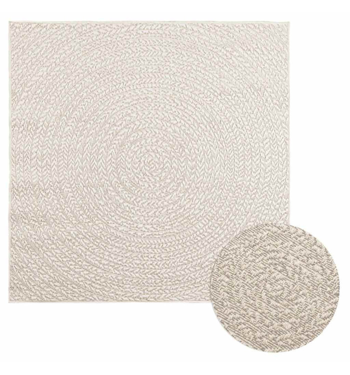 Tapis ZIZUR crème 120x120 cm aspect de jute intérieur extérieur | Mobilier & Déco