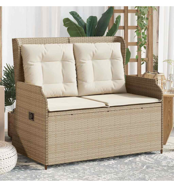 Banc inclinable de jardin avec coussins beige résine tressée | Mobilier & Déco