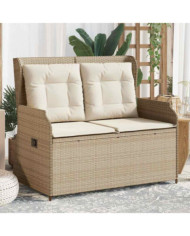 Banc inclinable de jardin avec coussins beige résine tressée | Mobilier & Déco