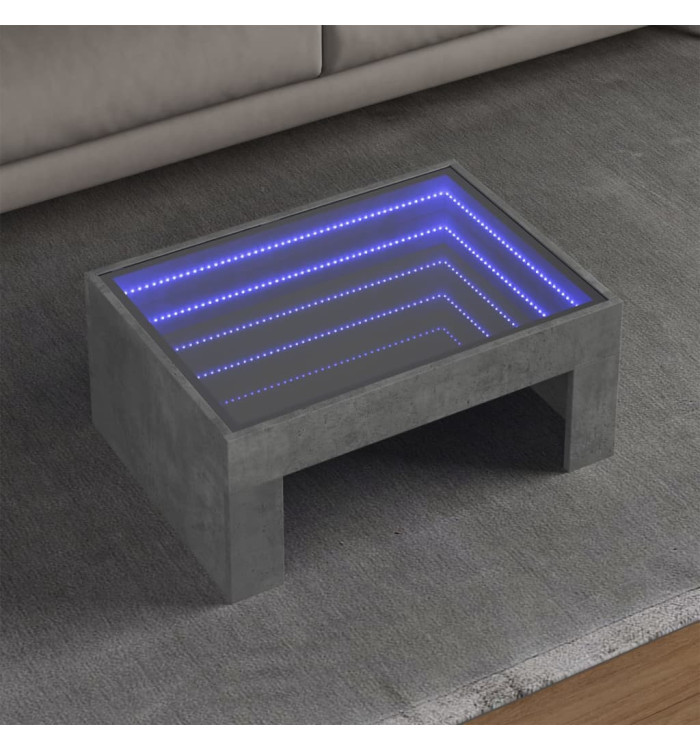 Table basse avec LED infini gris béton 70x50x30 cm | Mobilier & Déco