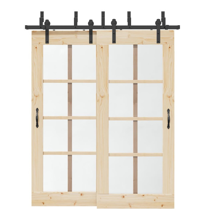 Kit de quincaillerie de porte coulissante 183 cm Acier Noir | Mobilier & Déco