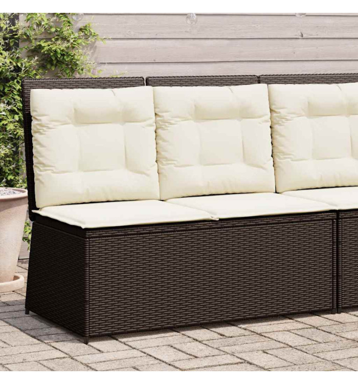 Banc inclinable de jardin avec coussins marron résine tressée | Mobilier & Déco