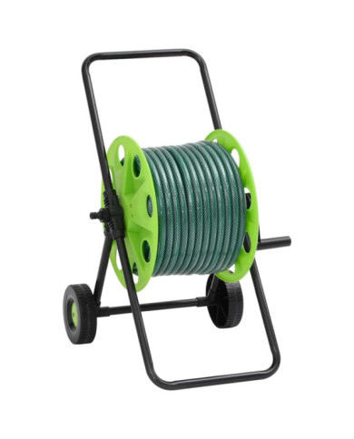 Chariot enrouleur vert avec jeu de raccords de tuyaux 1,9cm 20m | Mobilier & Déco