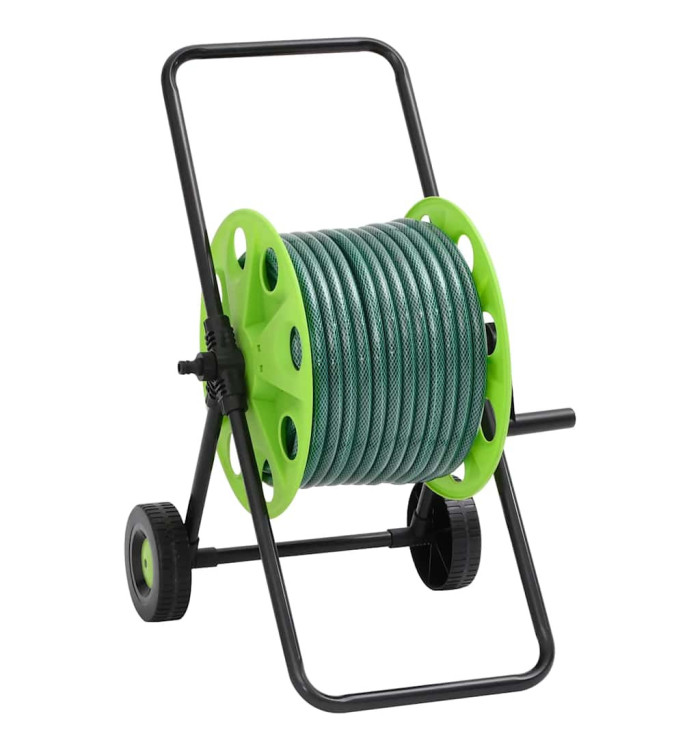 Chariot enrouleur vert avec jeu de raccords de tuyaux 1,9cm 20m | Mobilier & Déco