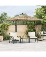 Parasol de jardin avec LED et mât en acier marron 246x246x230cm | Mobilier & Déco
