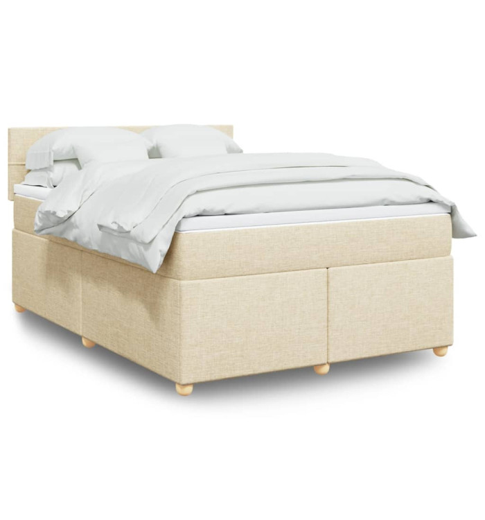 Sommier à lattes de lit avec matelas Crème 160x200 cm Tissu | Mobilier & Déco