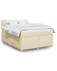 Sommier à lattes de lit avec matelas Crème 160x200 cm Tissu | Mobilier & Déco