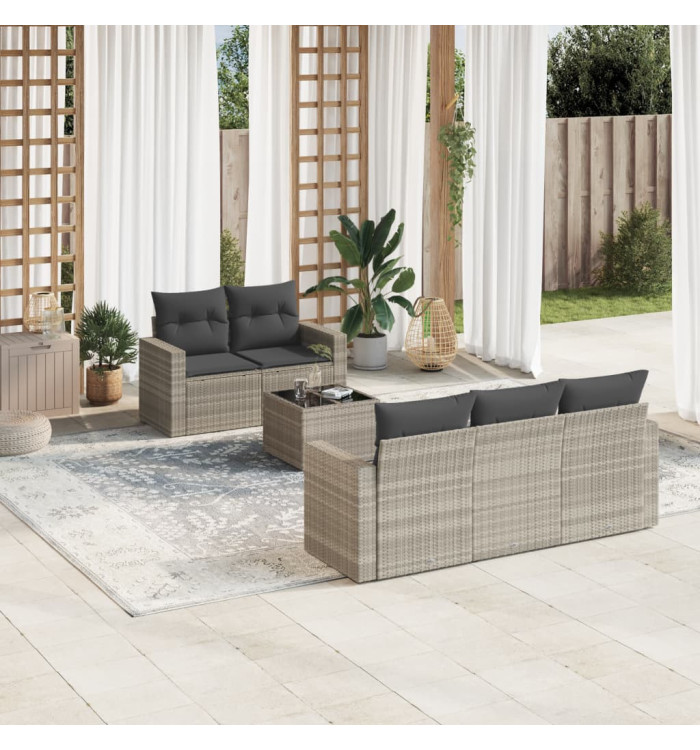 Salon de jardin 6 pcs avec coussins gris clair résine tressée | Mobilier & Déco
