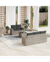 Salon de jardin 6 pcs avec coussins gris clair résine tressée | Mobilier & Déco