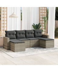 Salon de jardin 6 pcs avec coussins gris clair résine tressée | Mobilier & Déco