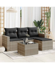 Salon de jardin 5 pcs avec coussins gris clair résine tressée | Mobilier & Déco