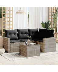 Salon de jardin 5 pcs avec coussins gris clair résine tressée | Mobilier & Déco