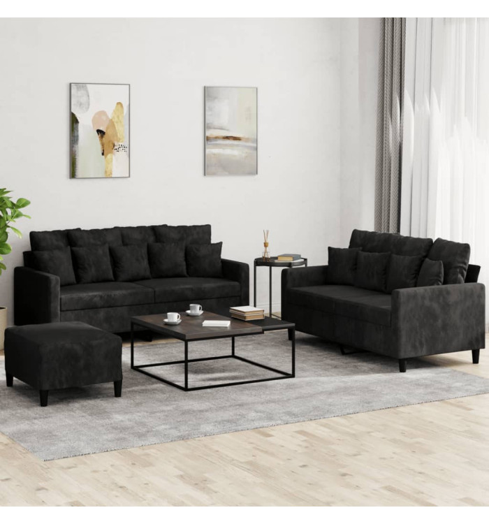 Ensemble de canapés 3 pcs avec coussins Noir Velours | Mobilier & Déco