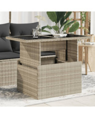 Table de jardin dessus en verre gris clair 100x55x73 cm rotin | Mobilier & Déco