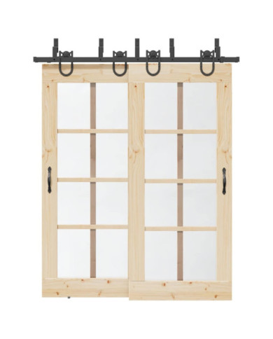 Kit de quincaillerie de porte coulissante 183 cm Acier Noir | Mobilier & Déco