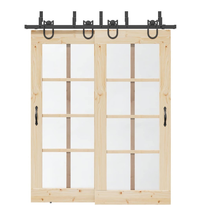 Kit de quincaillerie de porte coulissante 183 cm Acier Noir | Mobilier & Déco