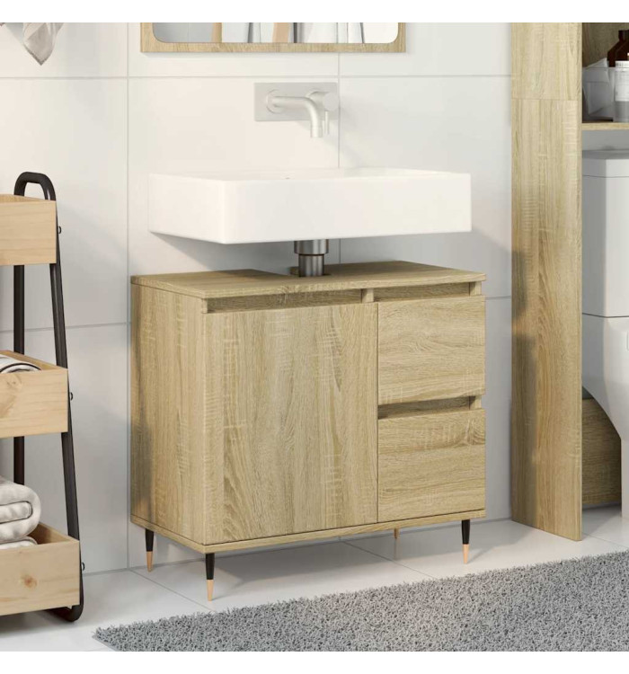 Armoire lavabo de salle de bain chêne sonoma bois d'ingénierie | Mobilier & Déco