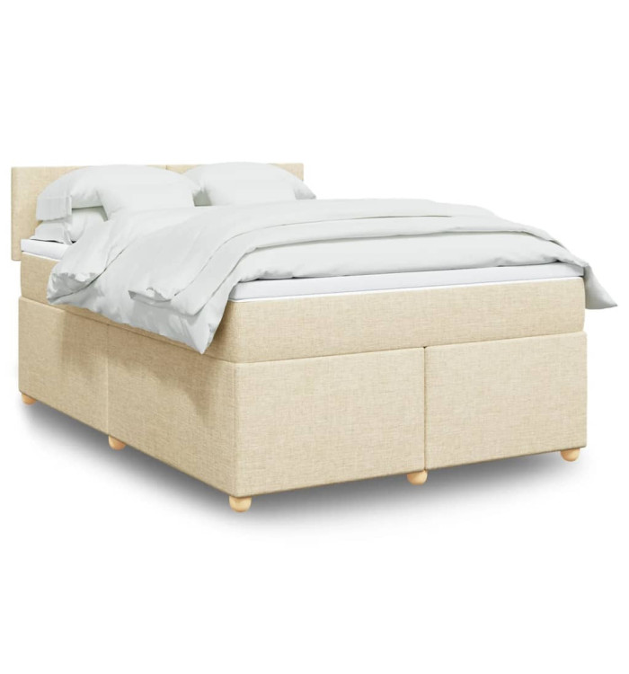 Sommier à lattes de lit avec matelas Crème 160x200 cm Tissu | Mobilier & Déco