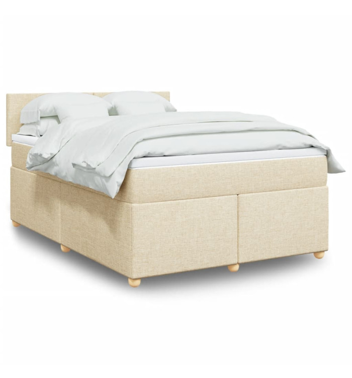 Sommier à lattes de lit avec matelas Crème 140x190 cm Tissu | Mobilier & Déco