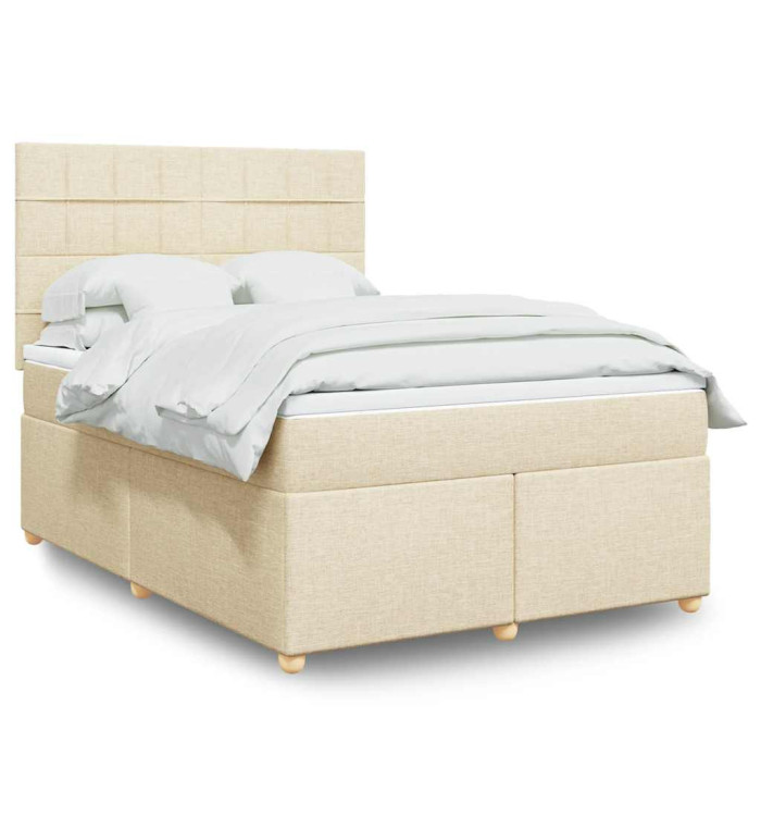 Sommier à lattes de lit avec matelas Crème 140x190 cm Tissu | Mobilier & Déco