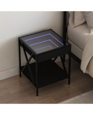 Table de chevet avec LED infini noir 40x40x49 cm | Mobilier & Déco