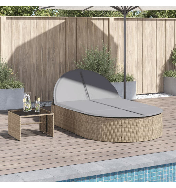 Chaise longue double avec coussins beige résine tressée | Mobilier & Déco