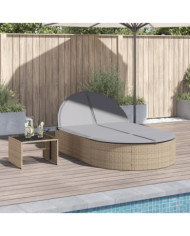 Chaise longue double avec coussins beige résine tressée | Mobilier & Déco