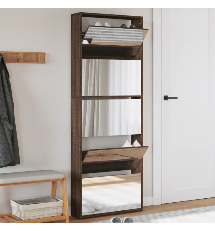 Armoire à chaussures miroir 5niveaux Chêne marron 63x17x169,5cm | Mobilier & Déco