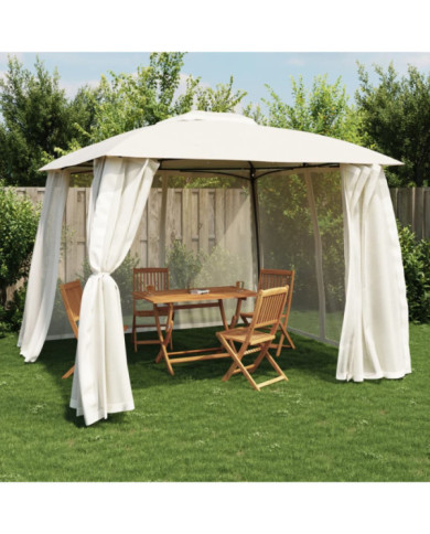 Tonnelle avec double toit et parois en filet crème acier | Mobilier & Déco