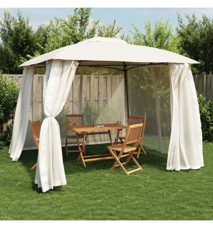 Tonnelle avec double toit et parois en filet crème acier | Mobilier & Déco