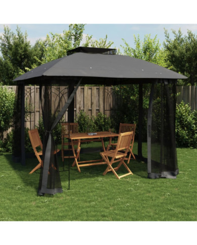 Tonnelle avec double toit et parois en filet anthracite acier | Mobilier & Déco