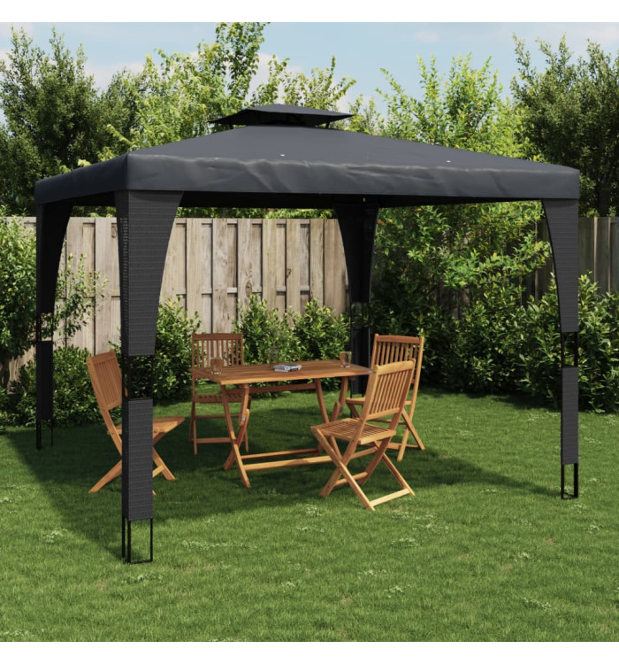 Tonnelle à double toit anthracite 2,98x2,98 m acier | Mobilier & Déco