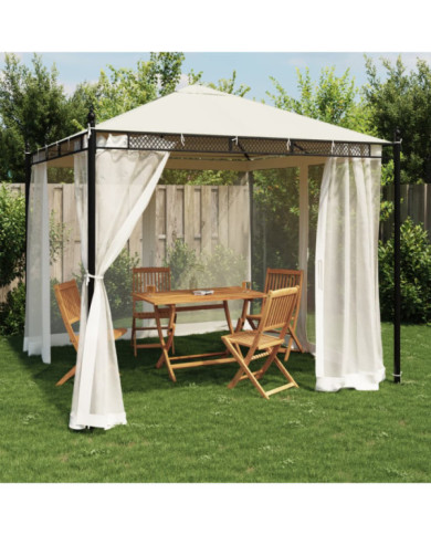 Tonnelle avec parois en filet crème 2,93x2,93 m acier | Mobilier & Déco